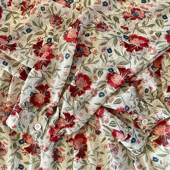 Nasty Gal Bohemian, Off-White & Pink, Long-Sleeved, Flowy, Floral, V-Neck Dress - Picture 14 of 16